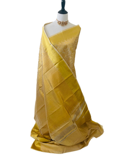 ShopNaya Exclusive | Metallic Brocade Kanchipuram Pure Silk Saree | Beige | Pure Gold Zari | Handwoven | Ships from California